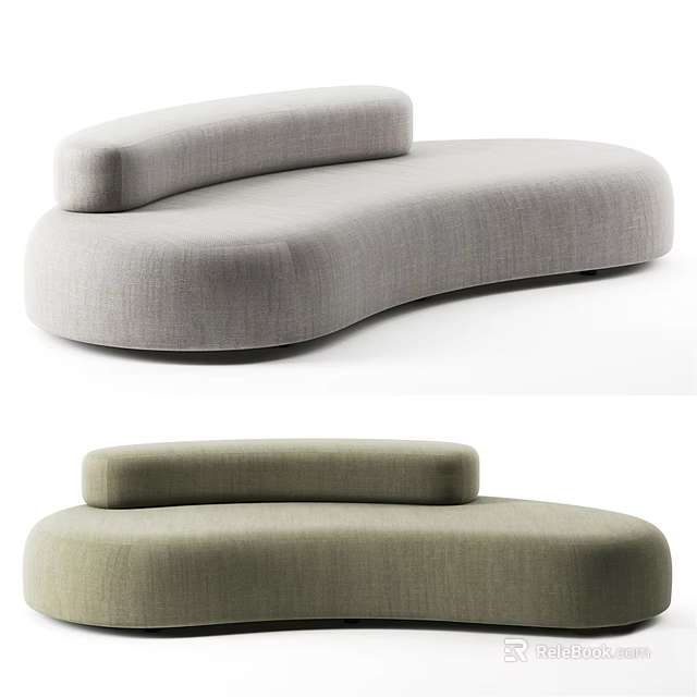 Modern Curved Sectional Sofa With Gray And Green Upholstered Design 3d model 
