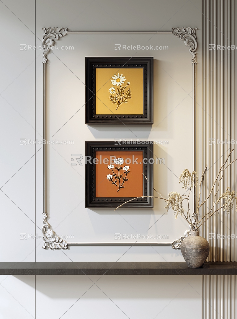 Middle Ancient Style Decoration Hanging Painting Hanging Painting Photo Frame Bedroom Hanging Painting Living Room Hanging Painting Restaurant Hanging Painting Dead Branches and Pottery Pot 3d model