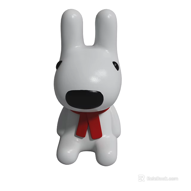 Cute White Rabbit Plush Figure Wearing Red Scarf Accessory Design 3d model 
