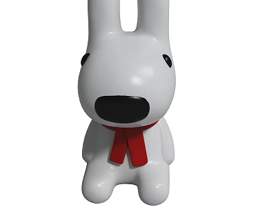 Cute White Rabbit Plush Figure Wearing Red Scarf Accessory Design 3d model