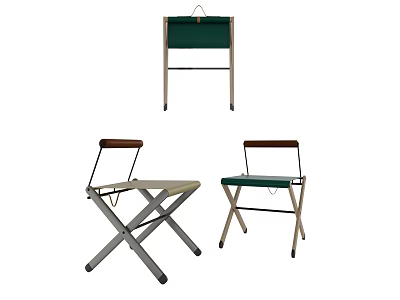 Folding Leisure Chairs with Green Seat Brown Backrest Metal Frame Cross and Straight Leg Designs 3d model