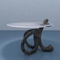 Modern Coffee Table With Round White Tabletop And Unique Black Curved Legs