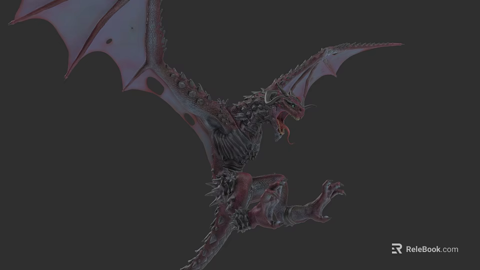 Dragon Like Reptile With Spread Wings Sharp Fangs And Claws Design 3d model 