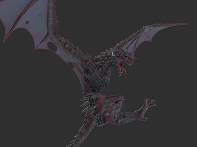 Dragon Like Reptile With Spread Wings Sharp Fangs And Claws Design 3d model
