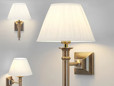 Elegant Wall Lamps With White Lampshades And Gold Wall Mounted Brackets 3d model