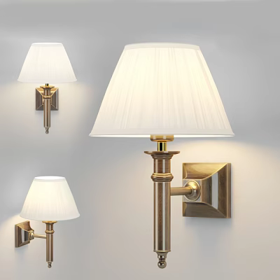 Elegant Wall Lamps With White Lampshades And Gold Wall Mounted Brackets 3d model