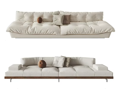 Modern Light-colored Double Sofa Interior With Pillows And Brown Spherical Decor 3d model