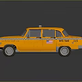 Vintage Yellow Taxi With Checkered Stripes American Flag Sticker On Shiny Surface