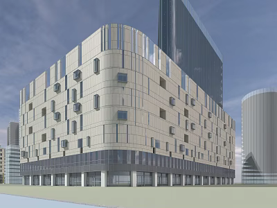 Modern Office Building Exterior With Glass Stone Facade And Arranged Windows 3d model