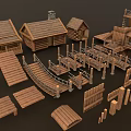 Rustic Log Cabin Architecture With Wooden Bridge And Fence Details