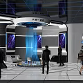 Futuristic Tech Exhibition Hall Featuring Interactive Displays Digital Screens and Illuminated Installations 3d model