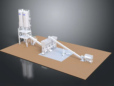 Concrete Batching Plant Building with Twin Mixing Towers Conveyor Belts and Hopper 3d model