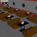 Modern Bar Interior With Brown Leather Sofas Small Black Tables Round Wall Blue Light Strips 3d model