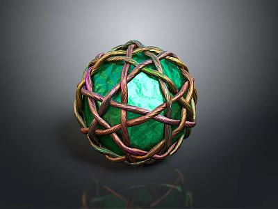 Artistic Green Sphere With Intricate Colorful Woven Rope And Glossy Surface 3d model