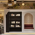 Modern Café Interior With Chandelier White Curtains Large Windows Sofa And Rug