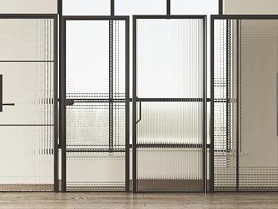 Modern Glass Partition Doors With Metal Frame And Textured Glass Panels For Interior 3d model