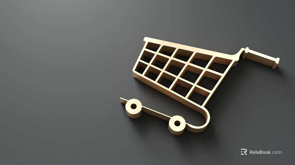 Golden Shopping Cart Icon in 3D Render on Dark Minimal Background 3d model 