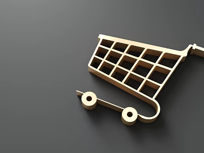 Golden Shopping Cart Icon in 3D Render on Dark Minimal Background 3d model