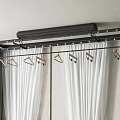 Ceiling Mounted Hanging Clothes Hangers with Multiple Hooks and Curtain Backdrop
