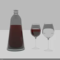 Minimalist Wine Bottle and Wine Glasses with Red Wine on Gray Background