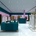 Modern Fashionable Clothing Store Interior With Mannequins Apparel Displays And Decorative Plants