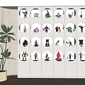 Modern Decorative Cabinet Interior With Circular Display Compartments And Action Figures 3d model