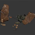 Scenic Construction Elements With Flag Pole Rock Base And Platform Structures