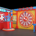 Interactive Fortune Wheel Game Setup With Woman And Red Yellow Decor 3d model