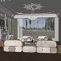 Elegant Living Room Interior With Paneled Walls Fireplace Plush Sofas And Marble Coffee Table