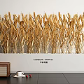 Golden Wheat Plants in White Rectangular Planter with Wicker Basket White Cup and Red Berries