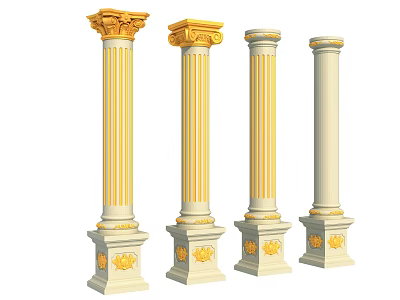 Classical Roman Columns With Gold And White Carved Details Decorative Bases And Capitals 3d model