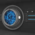 Futuristic Art Installation With Circular Design Blue Tech Pattern And Gray Frame 3d model