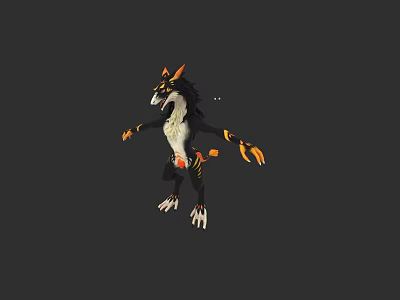 Anthropomorphic Fantasy Creature Standing With Orange Black Markings And Pointed Ears 3d model
