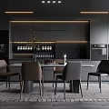 Modern Restaurant Interior Design With Open Kitchen Dining Table And Chairs 3d model