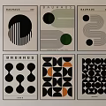 Bauhaus Posters With Geometric Patterns Black White Green Orange Hues