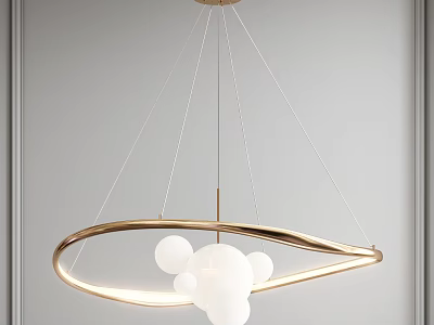 Elegant Modern Chandelier Featuring Golden Circular Ring and White Spherical Globes 3d model