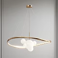 Elegant Modern Chandelier Featuring Golden Circular Ring and White Spherical Globes