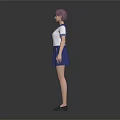 3D Model of a Woman in Sailor Uniform with Purple Hair and Blue Skirt