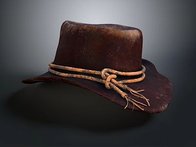 Brown Leather Western Style Hat With Rope Knot And Tassel Decorations 3d model