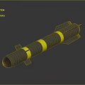 Detailed Missile Weapon with Black Body Yellow Stripes and Rear Fins in 3D Render
