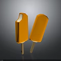 Two Orange Popsicles With One Bitten On Wooden Sticks