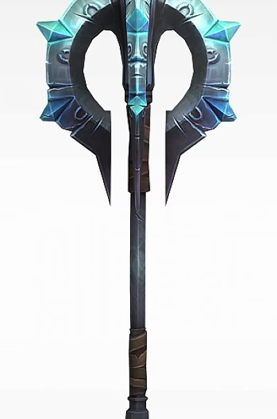 Tech Exhibition Hall Showcasing Futuristic Blue Glowing Metal Weapon with Innovative Design Features 3d model