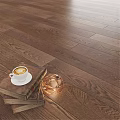 Natural Rustic Wooden Floor With Coffee Cup Stacked Books And Glass Ornament