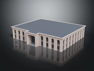 Classical Style Building With Gray Roof White Walls Arched Entrance And Windows 3d model