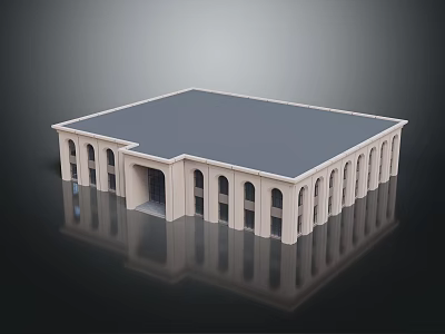 Classical Style Building With Gray Roof White Walls Arched Entrance And Windows 3d model