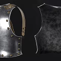 Pair of Ancient Metal Breastplate Armor With Gold Straps And Riveted Design 3d model