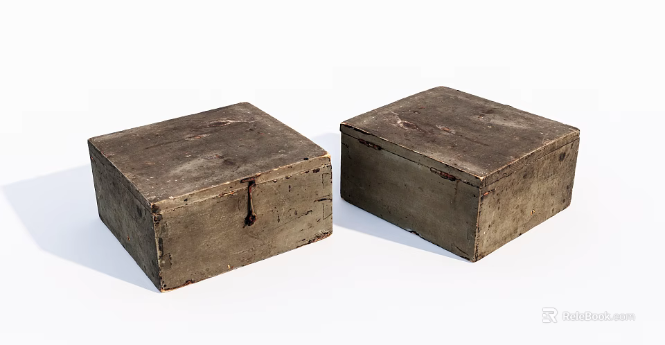 Two Vintage Wooden Storage Boxes With Rustic Old Design For Home Organizing 3d model