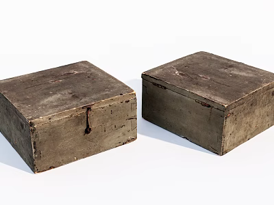 Two Vintage Wooden Storage Boxes With Rustic Old Design For Home Organizing 3d model