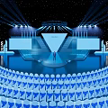 Modern Stage Design Person Standing Center San Su Sign Steps Starry Background Lighting