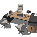 Modern Office Desk Setup With White Chairs Laptop Desk Lamp And Stationery